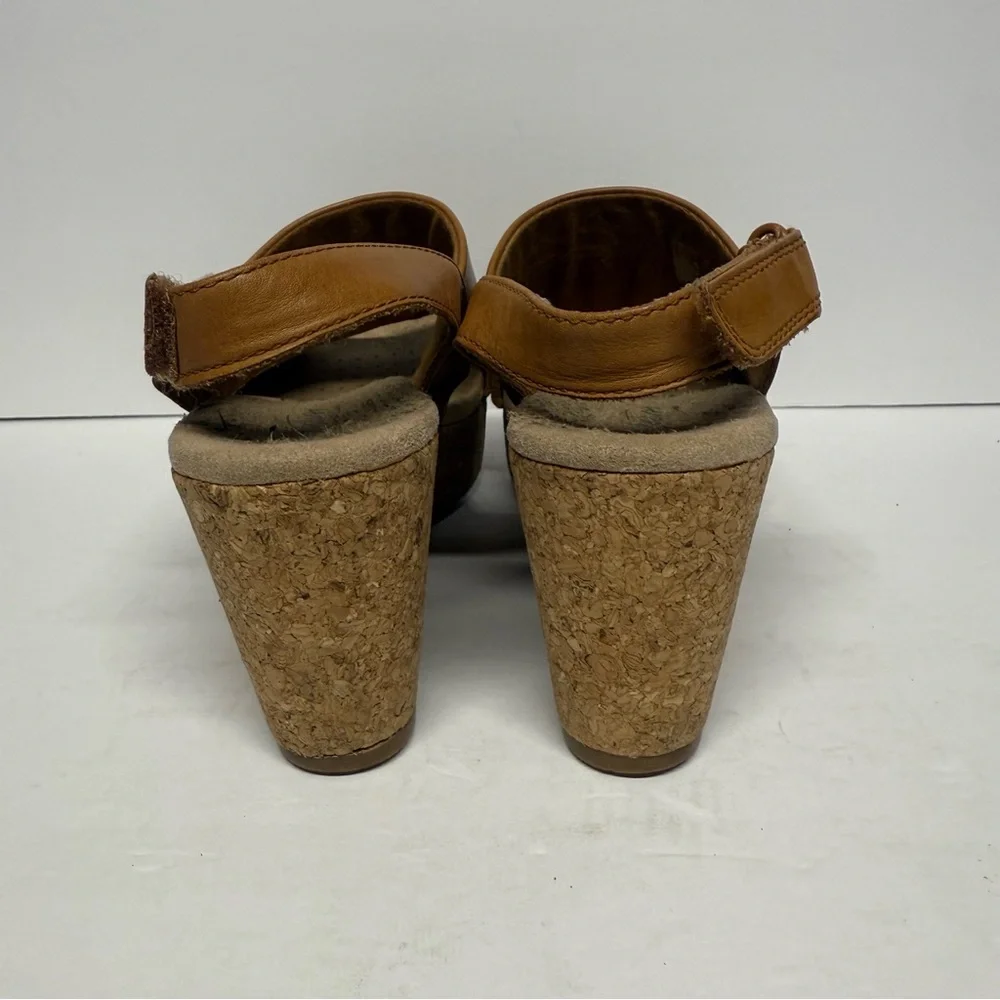 Clarks Collection Brown Tan Annadel Wedge Sandal Cork Heel Size 7